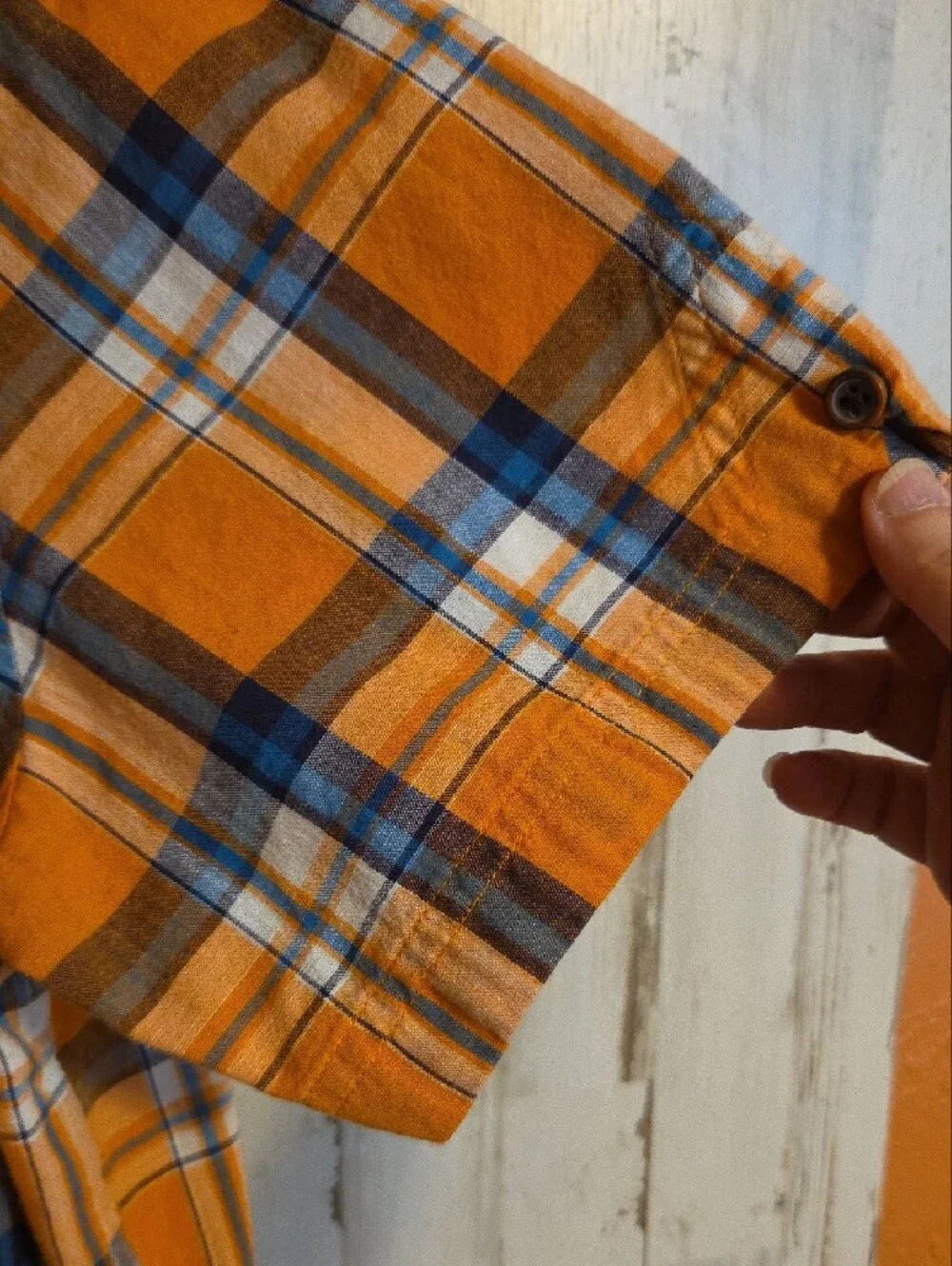 Banana Republic Orange and Blue Plaid Short-Sleeve Button-Up Shirt